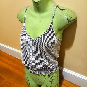 CAUTION TO THE WIND black & white striped ruffle tank top